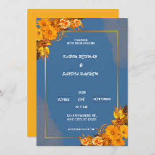Invitación Rosas de Naranja terrenal Boda azul de la Marina F