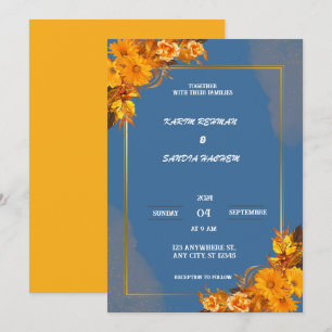 Invitación Rosas de Naranja terrenal Boda azul de la Marina F