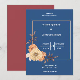 Invitación Rosas de Naranja terrenal Boda azul de la Marina F