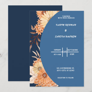 Invitación Rosas de Naranja terrenal Boda azul de la Marina F