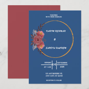 Invitación Rosas de Naranja terrenal Boda azul de la Marina F