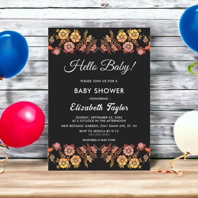 Invitación Rosas de Neón Negro Romántico Fall Floral Baby Sho (Subido por el creador)