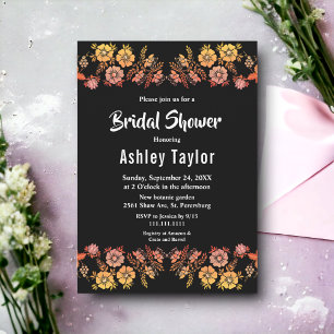 Invitación Rosas de neón negro Romántico Floral Bridal Shower