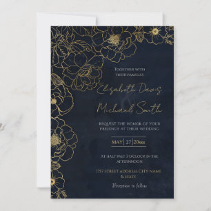 Invitación Rosas de oro azul elegantes