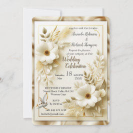 Invitación Rosas de oro blanco, seda de champán y mariposas