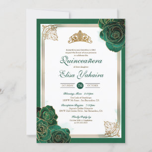 Invitación Rosas de oro blanco verde esmeralda Royal Quincean