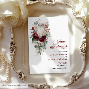 Invitación Rosas de oro de Boho burgundy salvan al boda de la