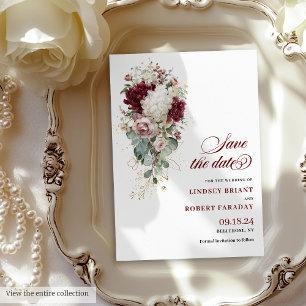 Invitación Rosas de oro de Boho marsala románticos salvan la 
