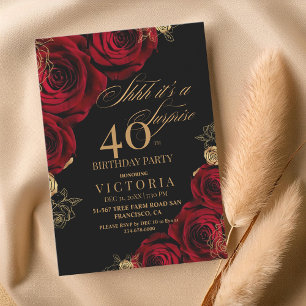 Invitación Rosas de oro de Borgoña 40 Fiesta de cumpleaños