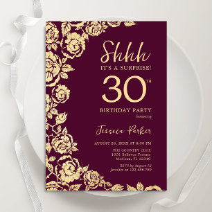 Invitación Rosas de oro de Borgoña Sorprenden 30 años