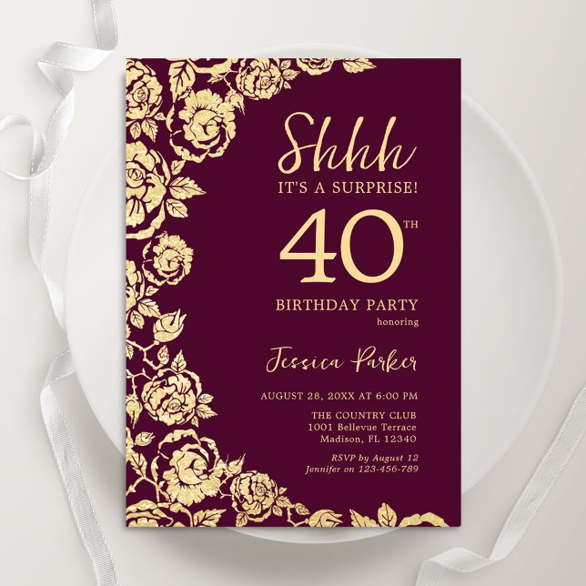 Invitación Rosas de oro de Borgoña Sorprenden 40 años (Subido por el creador)