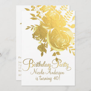 Invitación Rosas de oro Faux Relieve metalizado Elegante Fies