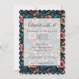 Invitación Rosas de Oro Girly Pink Aqua Champagne