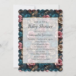 Invitación Rosas de Oro Girly Pink Aqua Champagne