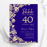 Invitación Rosas de oro morado sorprenden a los 40 años<br><div class="desc">Morple Gold Floral Sorpresa 40 cumpleaños fiesta de invitación. Diseño elegante con rosas, Relieve metalizado de oro falso y tipografía tipo guión. La carta de invitación a la moda es perfecta para una elegante celebración de cumpleaños femenina. Se puede personalizar a cualquier edad. Invitaciones Zazzle impresas o una plantilla imprimible...</div>