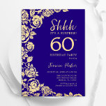 Invitación Rosas de oro morado sorprenden a los 60 años<br><div class="desc">Morple Gold Floral Sorpresa 60th Birthday Party Invitation. Diseño elegante con rosas, Relieve metalizado de oro falso y tipografía tipo guión. La carta de invitación a la moda es perfecta para una elegante celebración de cumpleaños femenina. Se puede personalizar a cualquier edad. Invitaciones Zazzle impresas o una plantilla imprimible digital...</div>