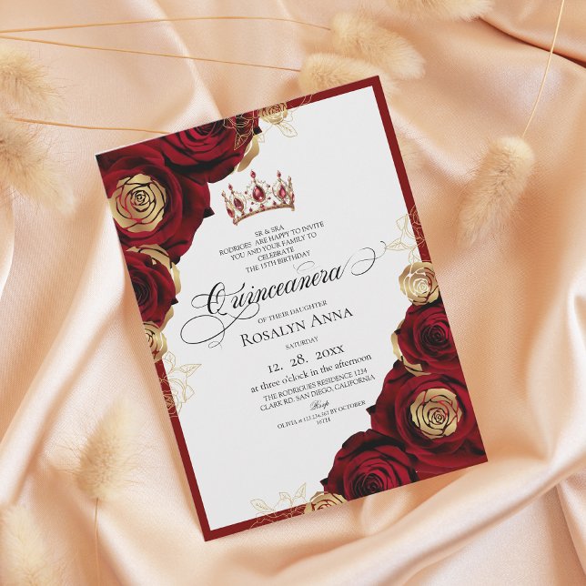 Invitación Rosas de oro rojas Princesa Quinceañera  (Subido por el creador)