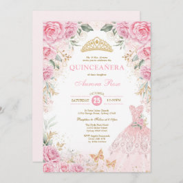 Invitación Rosas de oro rosa bonito vestimenta la princesa Qu