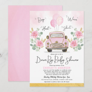 Invitación Rosas de oro rosado conducen a través de Baby Show