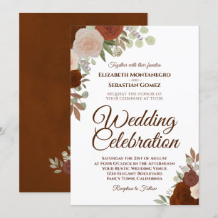 Invitación Rosas de otoño elegante Naranja de óxido Boda