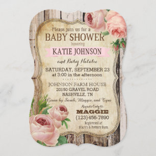 Invitación Rosas de país y la Baby Shower Rustic Wood
