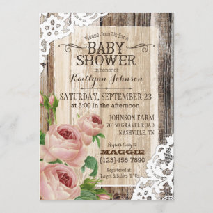 Invitación Rosas de país y la Baby Shower Rustic Wood