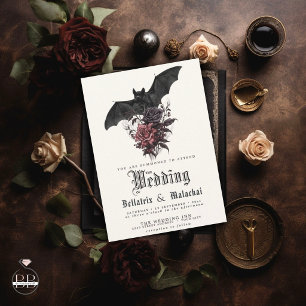 Invitación Rosas de Palo de Rosa Negras Bouquet de Murciélago
