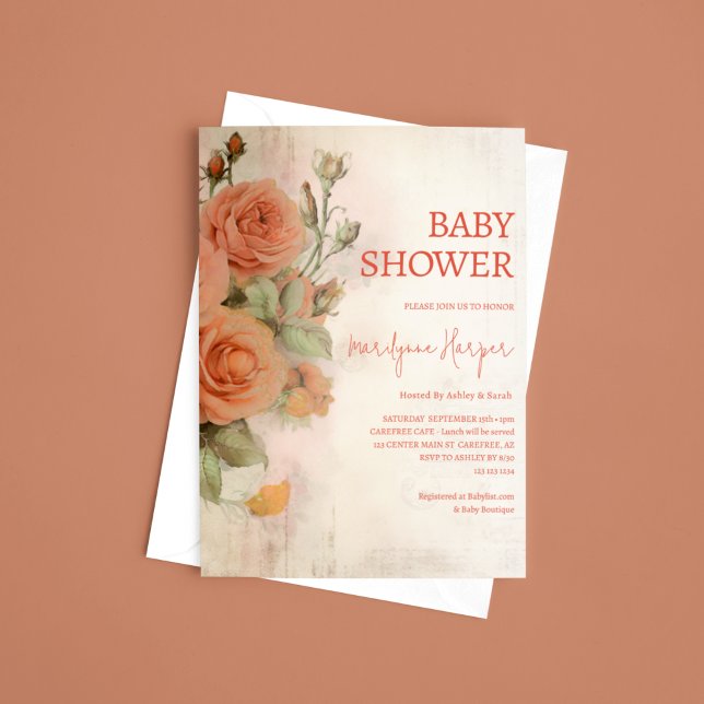 Invitación Rosas de Peach Apricot Vintage Baby Shower (Subido por el creador)