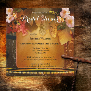 Invitación Rosas De Peach Vino Temática Ducha De Novias