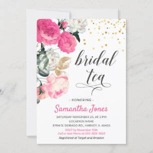 Invitación Rosas de Peones Rosa Calientes Florales Té de duch