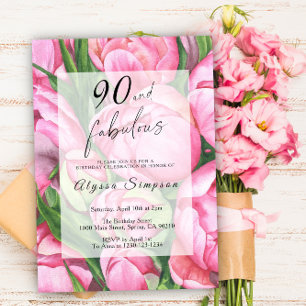 Invitación Rosas de Peonies Fiesta de cumpleaños 90