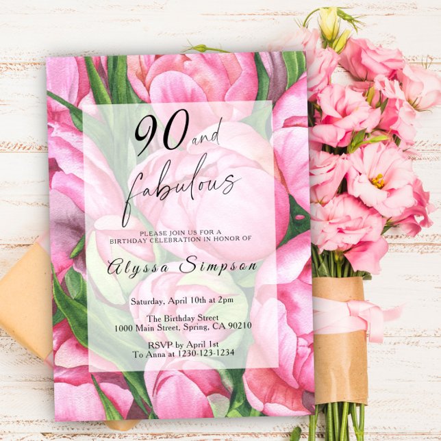Invitación Rosas de Peonies Fiesta de cumpleaños 90 (Subido por el creador)