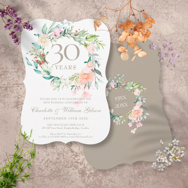 Invitación Rosas de perlas para el 30º aniversario de boda Fl (Subido por el creador)