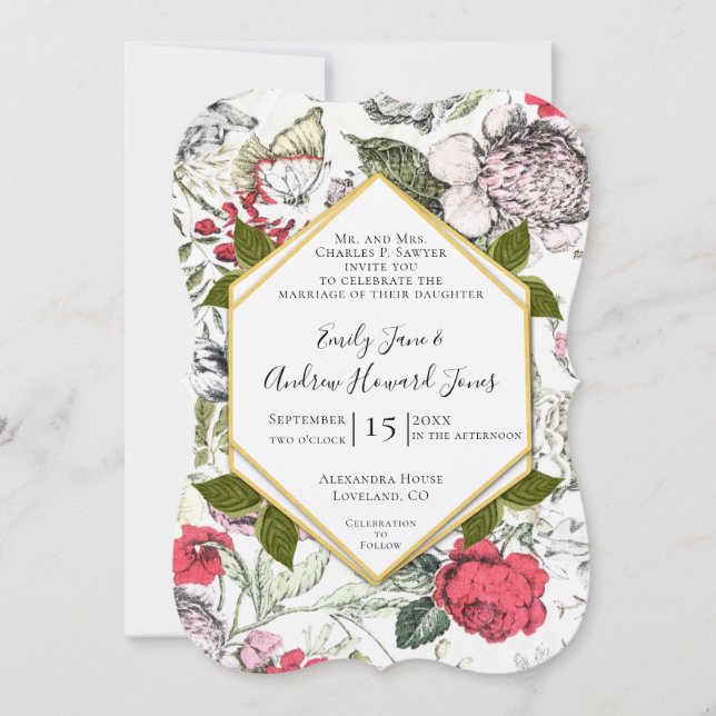 Invitación Rosas de Petunias Fauna Greenery Boda (Anverso)