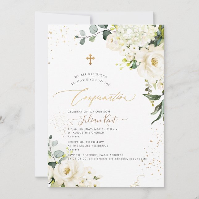 Invitación Rosas de PixDezines H2 Alabaster Hydrangeas (Anverso)