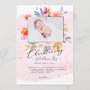 Invitación Rosas de PixDezines Watercolor Garden Christening