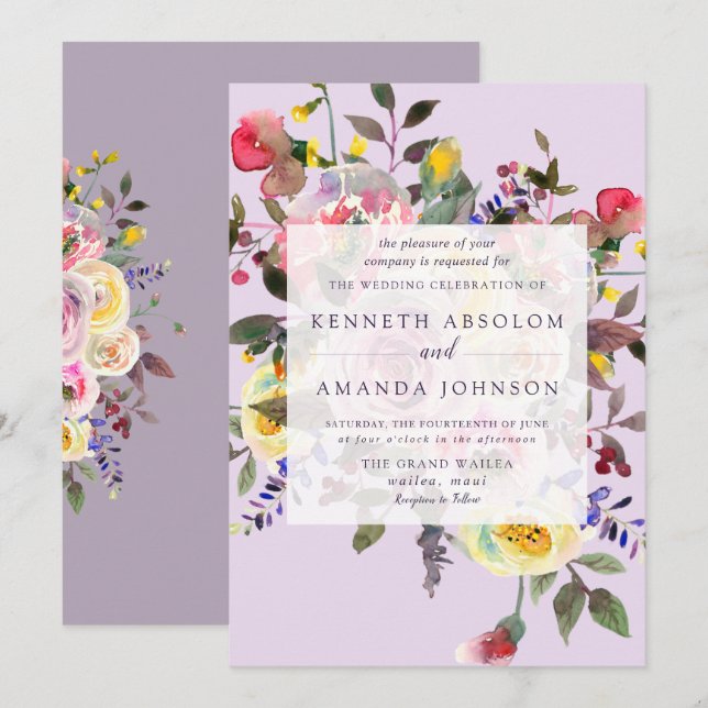 Invitación Rosas de PixDezines Watercolor Patel (Anverso / Reverso)