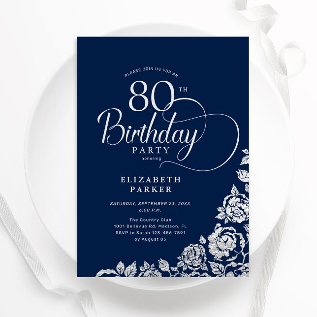 Invitación Rosas de plata de la Marina de los 80 Años Elegant (Subido por el creador)