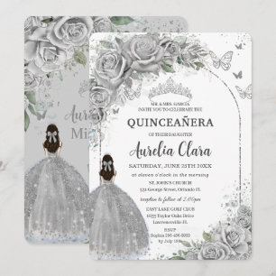 Invitación Rosas de plata Floral Quinceanera dulce 16 cumplea