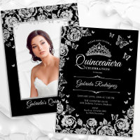 Rosas de Plata Negra Mariposas Quinceanera Foto