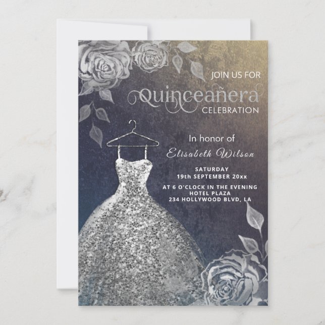 Invitación Rosas de plata ropa de moda de las secuencias de m (Anverso)