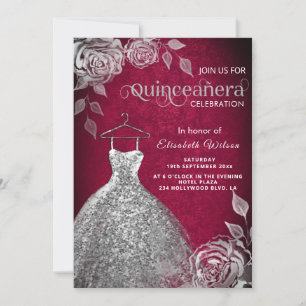 Invitación Rosas de plata secuencia de moda vestir Quinceañer
