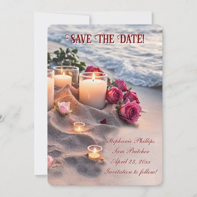 Invitación Rosas de Playa Salva la Fecha Velas (Anverso)