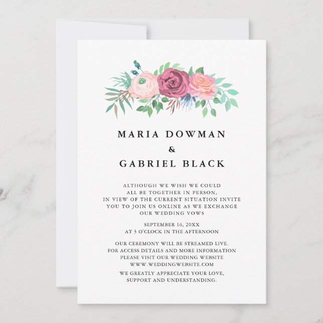 Invitación Rosas de prestigio Típografía Boda virtual Ceremon (Anverso)