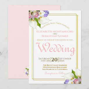 Invitación Rosas de primavera y Boda rosa Calla Lilies