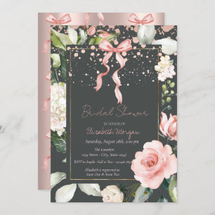 Invitación Rosas de puntos rosados Subió ducha de novia dorad