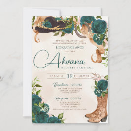 Invitación Rosas de Quinceanera Verde Vintage Charro Western