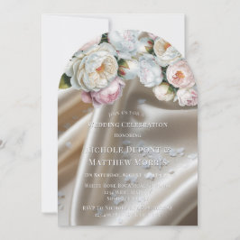 Invitación Rosas de raso blanco y boda de peonía
