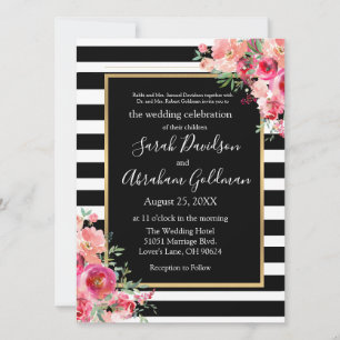 Invitación Rosas de rayas negras y blancas Boda judía