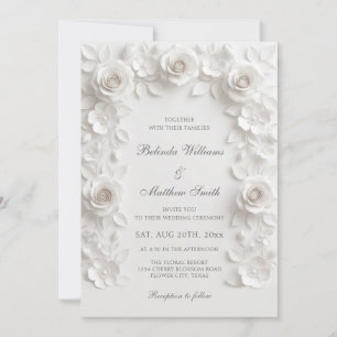 Invitación Rosas de relieve falso blanco, marco barroco, boda